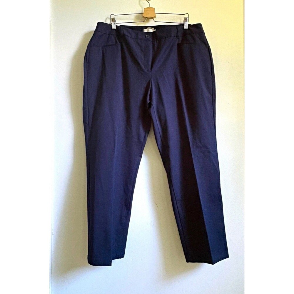 Talbots Navy Heritage Pants 20W Cotton Rayon Straight Stretch 30" elastic waist